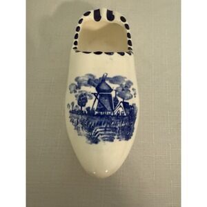 Vintage Blue‎ And White Clog Shoe Ashtray Windmill Design